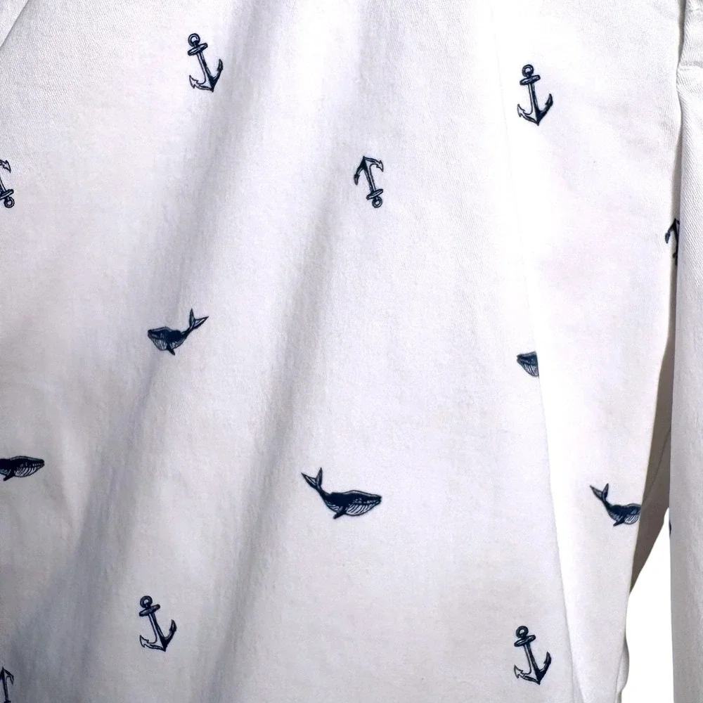 Izod Saltwater Stretch Mens 38 White Nautical Whale Anchor Embroidered Shorts